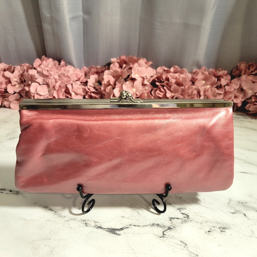 HOBO Int'l Dark Mauve/Pink Clutch With 2 Kisslock Compartments